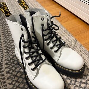 Dr. Martens White Lace-Up Combat Boots with Black Laces